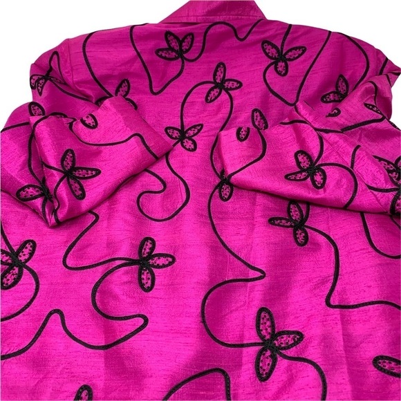 Anage Women’s Silk Fuchsia Pink Black Embroidered Full Zip Blazer Jacket Size 2X - Picture 12 of 15